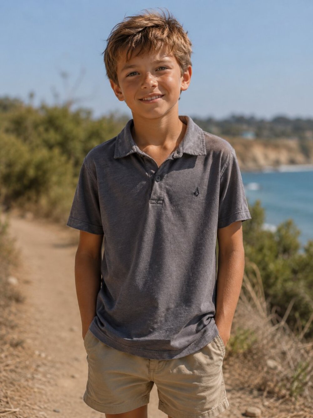 VOLCOM Gray Polo Shirt Top Boys XL 7 Skate Surf California School Pictures